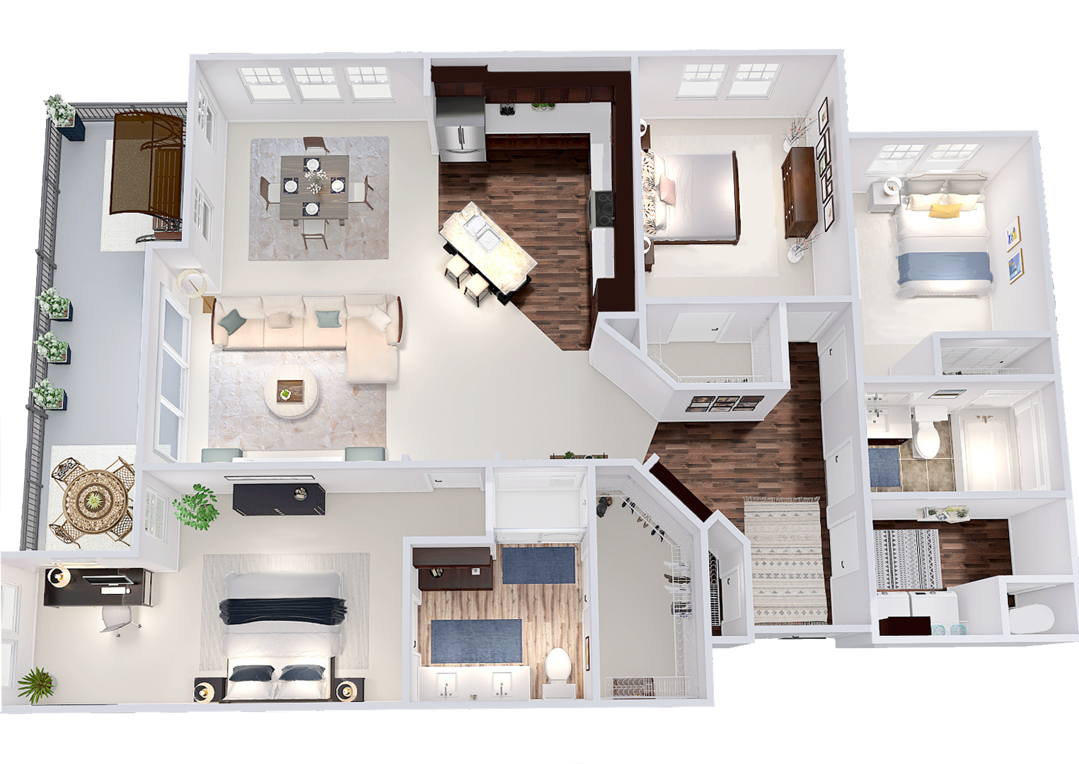 Floor plan for 3 beds, 2 baths, 1645 sqft